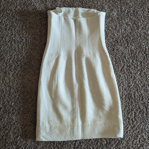 vintage STRAPLESS IVORY DRESS wool boucle 1990's S - Picture 12 of 15